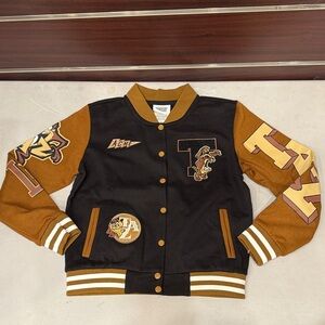 Kids Black and Tan Varsity Jacket with Patches